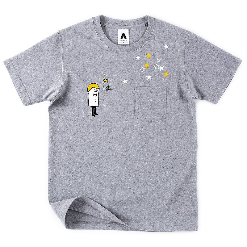 插畫T/幸運收藏家/Project'A 高規重磅印花口袋T恤/麻灰色款 - T 恤 - 棉．麻 灰色