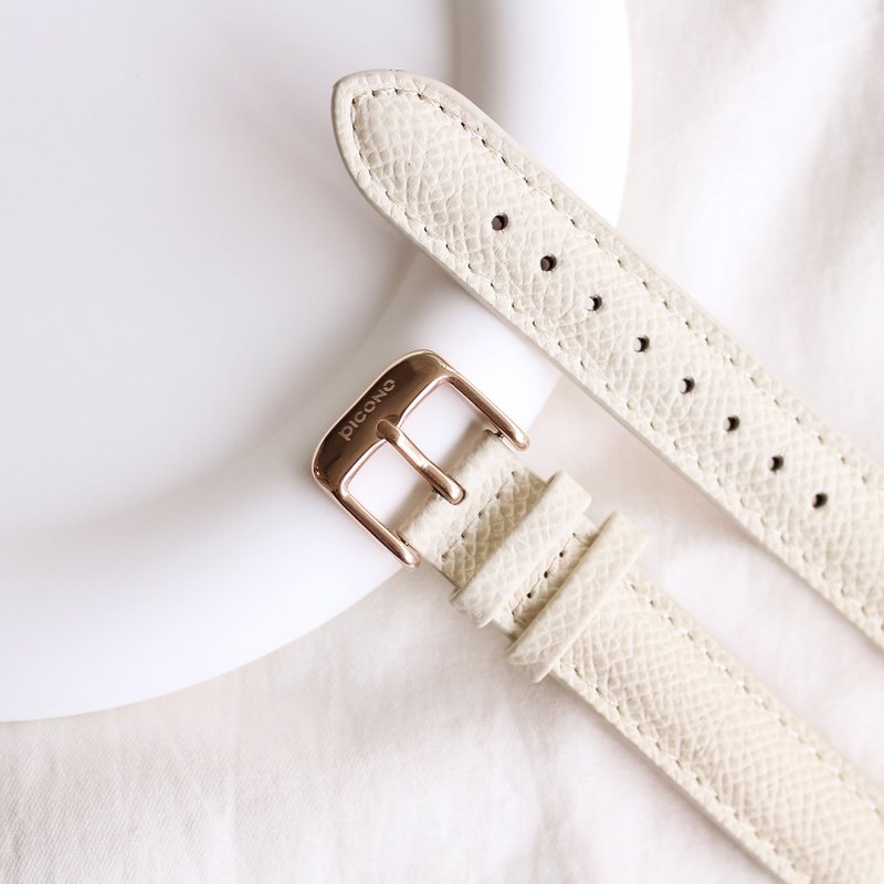 Embossed white leather strap / 16mm - สายนาฬิกา - หนังแท้ ขาว