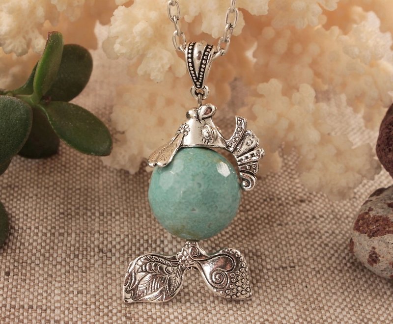 Silver Fish Teal Mint Green Agate Fish Marine Nautical Jewelry Pendant Necklace - Necklaces - Semi-Precious Stones Silver