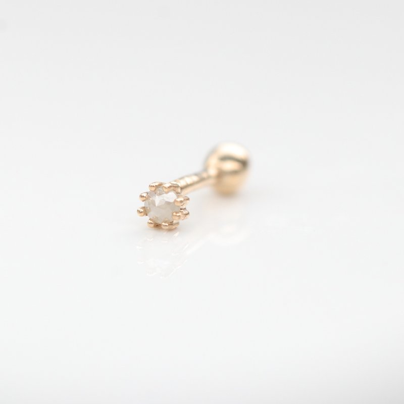 14K eight-claw gray raw diamond bead earrings (single) ear bone and ear socket will not fade - ต่างหู - เครื่องประดับ สีทอง