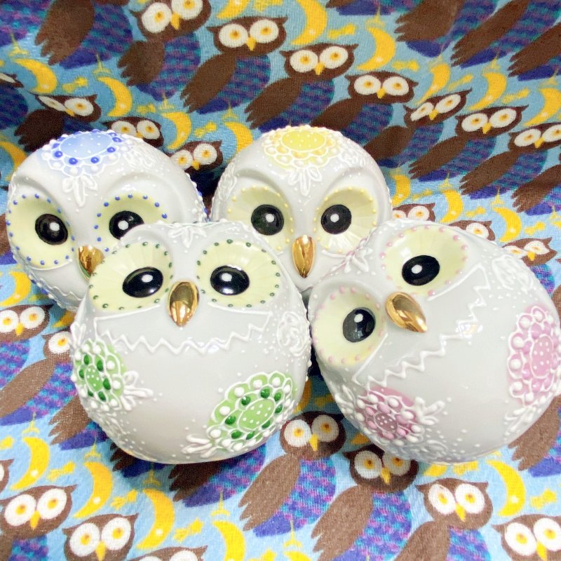 【九谷燒2.2白盛貓頭鷹】5色 - 擺飾/家飾品 - 陶 