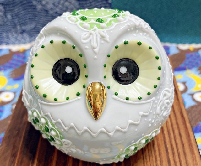 陶器製フクロウの置物 九谷焼 九谷焼 フクロウ 置物 陶器 ふくろう 緑青盛 風水 開運 縁起物