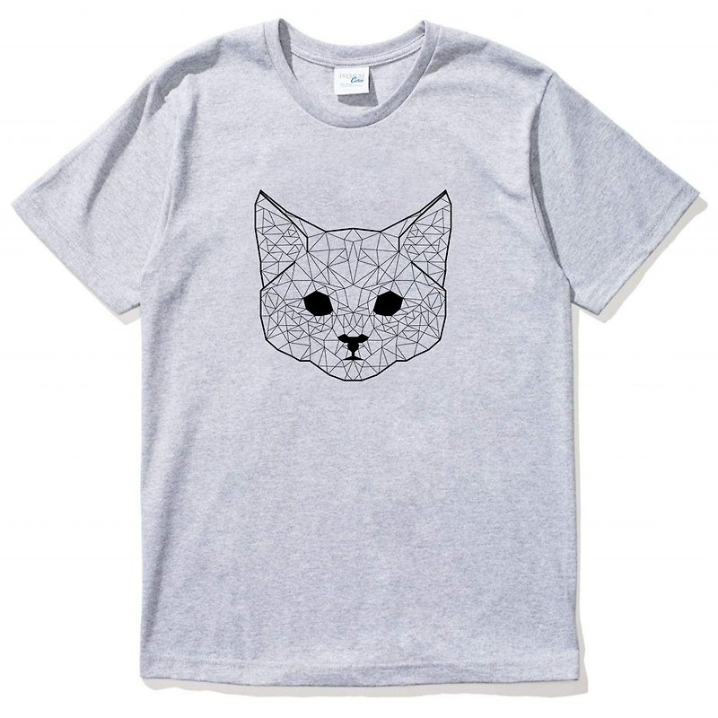 Geometric Cat #2 gray t shirt - เสื้อยืดผู้ชาย - ผ้าฝ้าย/ผ้าลินิน สีเทา