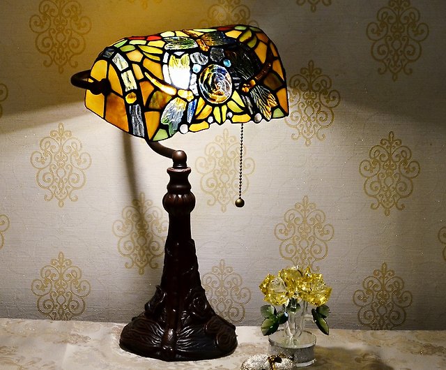 Dragonfly Bank Desk Lamp Hand, Stained Glass Table Lamp Dragonfly