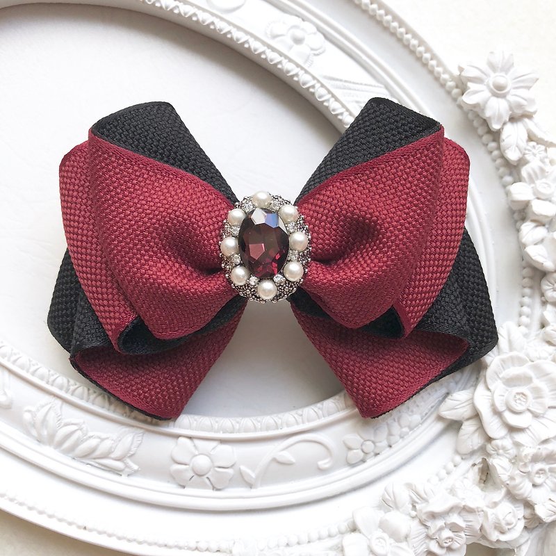 Elegant lady spring clip / dark red + black - Hair Accessories - Other Materials Red