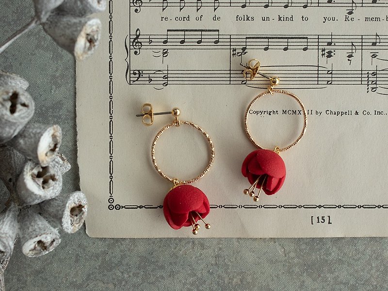Bell Flower Earrings / red - ต่างหู - ดินเหนียว สีแดง