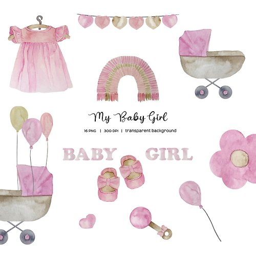 Art and Funny Watercolor baby girl birth announcement. Its a girl clipart