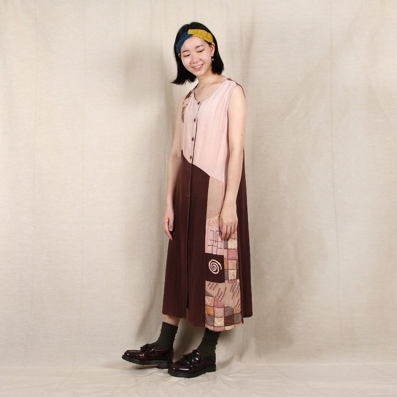 [Egg plant ancient] Patchwork girl quilt sleeveless dress - One Piece Dresses - Cotton & Hemp Multicolor