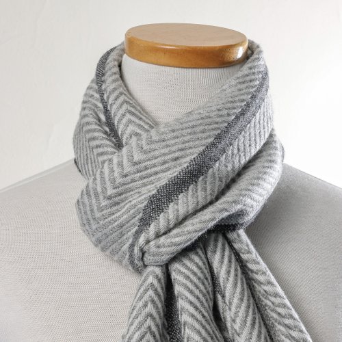 ナロータイプ】カシミヤウールマフラー ライトグレー ヘリンボーン