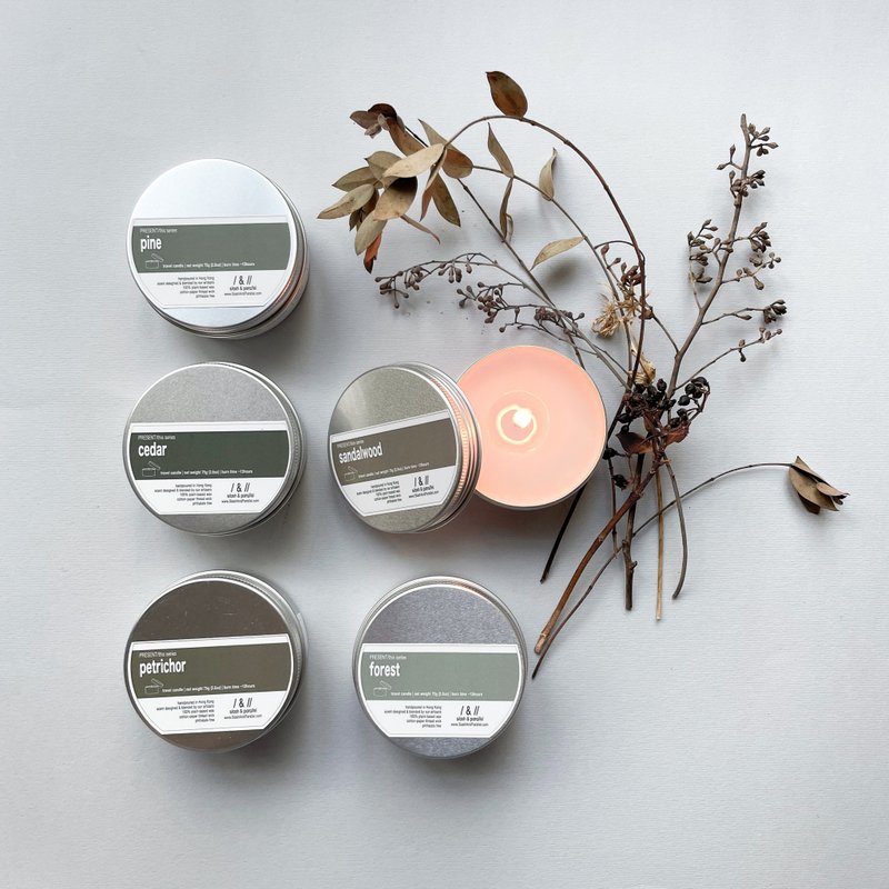 travel candle set of 5 - soil - เทียน/เชิงเทียน - ขี้ผึ้ง สีเทา