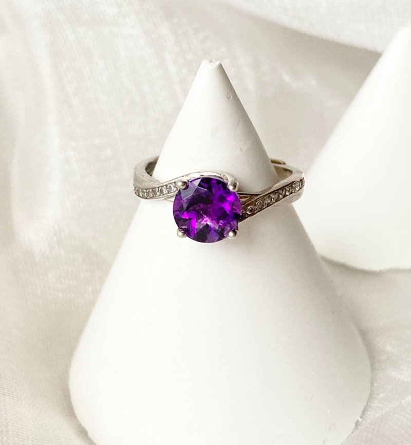 紫水晶925純銀戒指裸石寶石輕珠寶半寶石 - 戒指 - 寶石 紫色