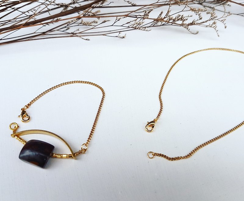【Copper handmade natural ladies stone bracelet & necklace dual-use design campaign models】 ☆ 1plus1 series = 1 necklace +1 bracelet - Necklaces - Gemstone Brown