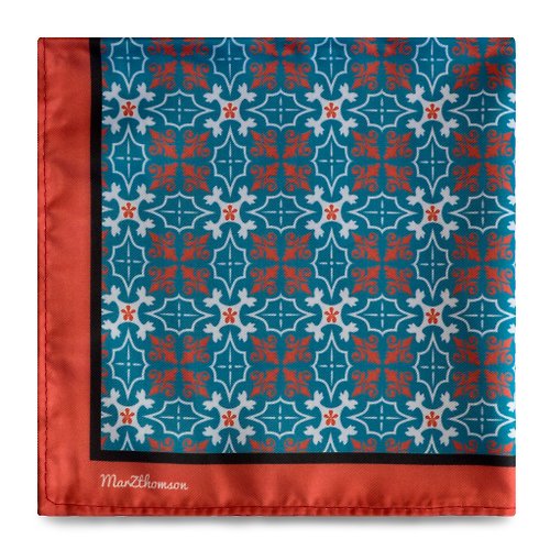 Azthom 娘惹風 瓷磚印花方巾系列 蓝色与红橙色