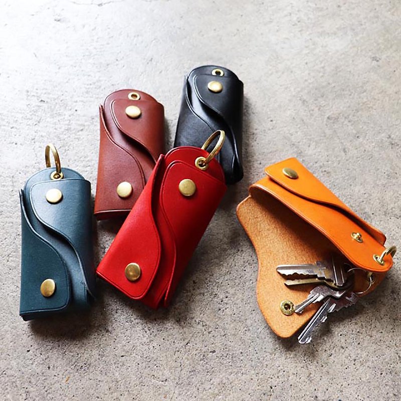 Single leather key case Tochigi leather 5 colors available Brass key ring used - อื่นๆ - หนังแท้ สีน้ำเงิน