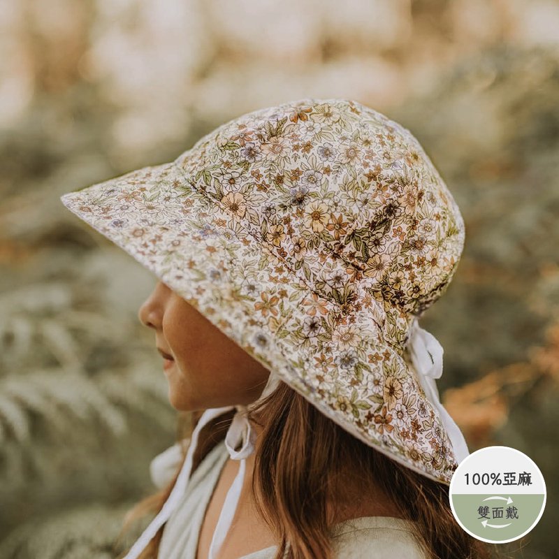 Bedhead linen dome bucket hat UPF50+ sun protection hat - pansy reversible children's hat - หมวกเด็ก - ผ้าฝ้าย/ผ้าลินิน 