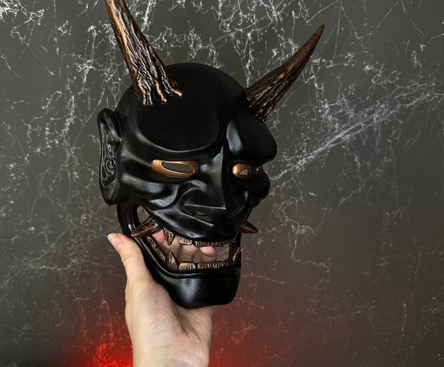 黒般若面、伝統的な侍の仮面、オーダーメイド、歌舞伎の仮面