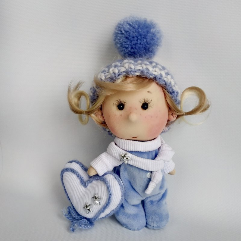 Fabric doll Baby in a blue jumpsuit. Interior doll. Ready to ship doll - Kids' Toys - Other Materials Blue