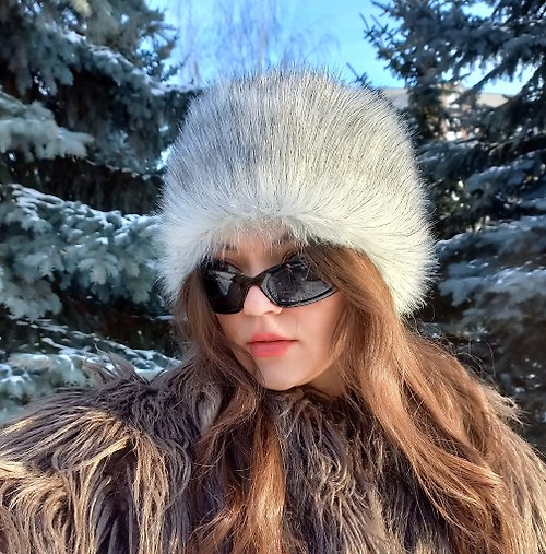 ALLApparelArt Arctic fox hat made of faux fur. Furry hat in russian style. Slavic girl hat.