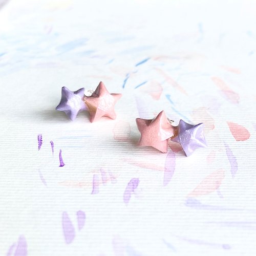 paper diamond® 特別版幸運星星Twins Star 925 耳環 (粉紅+粉紫)