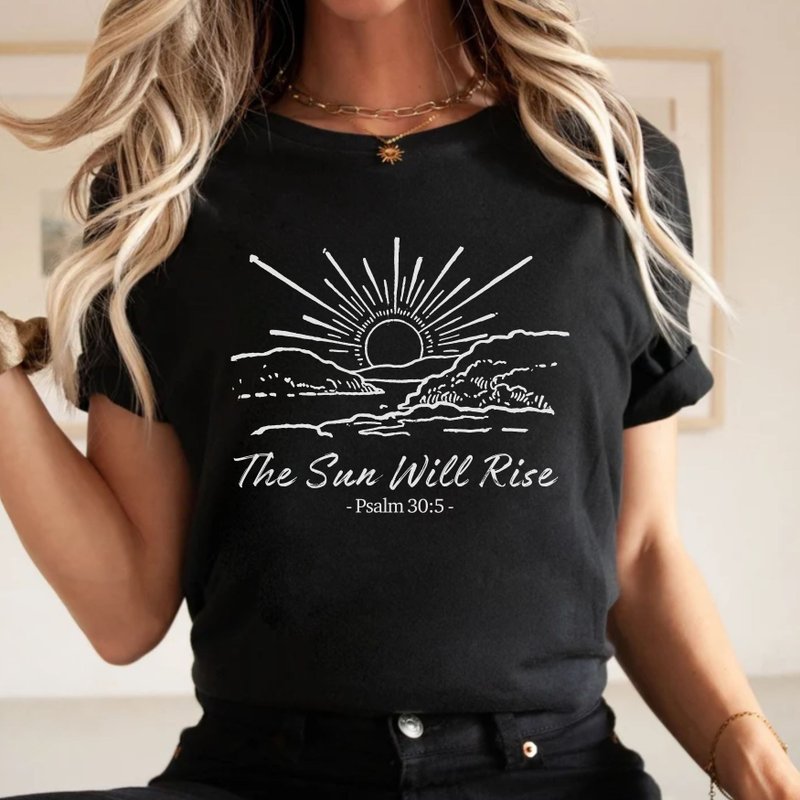 The Sun Will Rise Psalm 30:5 Bible verses unisex crop top - เสื้อยืดผู้หญิง - ผ้าฝ้าย/ผ้าลินิน สีเทา