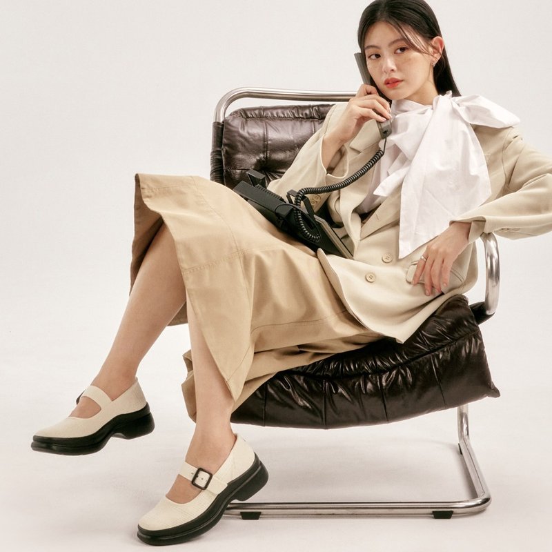 Kiki Platform Shoes Cream Plaid - Women's Oxford Shoes - Eco-Friendly Materials White