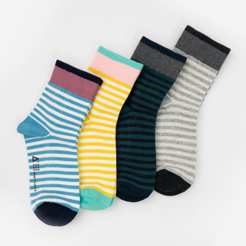 [WARX Antibacterial and Deodorant Socks] Thin Socks | Retro Striped Socks (Total 4 Colors) - ถุงเท้า - ผ้าฝ้าย/ผ้าลินิน 