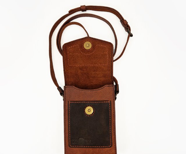 Leather Phone Bag Shoulder Mobile Case Small Brown Crossbody