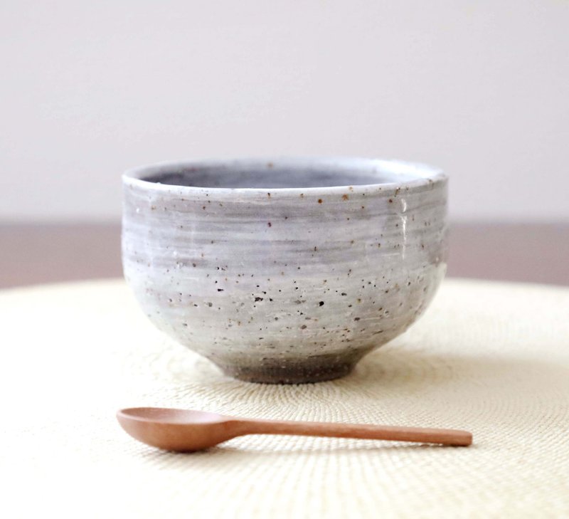 Grey granite teacup with brushed pattern 1 - ถ้วยชาม - ดินเผา สีเทา