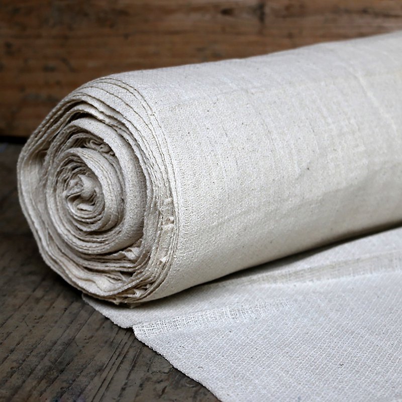 Pure cotton hand-woven cloth coarse cloth natural color off-white small square pattern blue dyed base cloth tea mat DIY cloth width 45cm - เย็บปัก/ถักทอ/ใยขนแกะ - ผ้าฝ้าย/ผ้าลินิน 