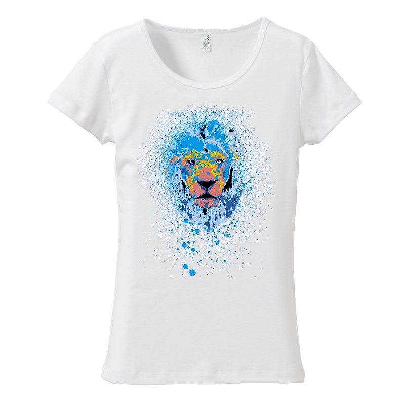 [Women's T-shirt] Blue Beast - เสื้อยืดผู้หญิง - ผ้าฝ้าย/ผ้าลินิน ขาว
