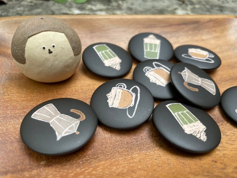 Illustrated Coffee Series Badges / Badges | Coffee Matcha Latte Moka Pot - Brooches - Other Metals 