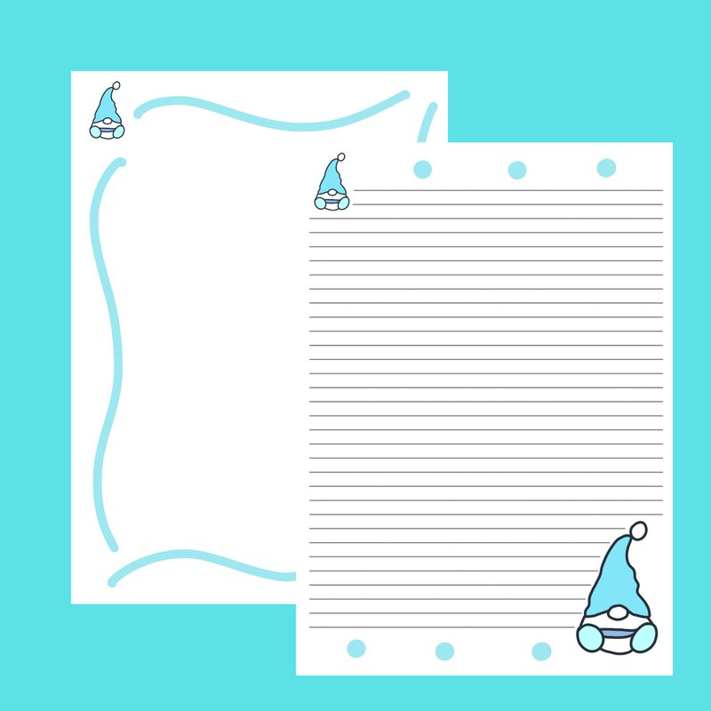 Blue Gnome Stationary Paper A4 Printable, digital, letter, Notes stationary - 圖文模板設計 - 其他材質 