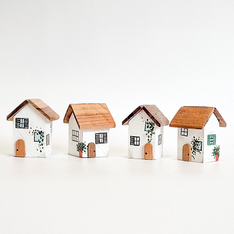 Set of 4 white wooden houses - 擺飾/家飾品 - 木頭 白色