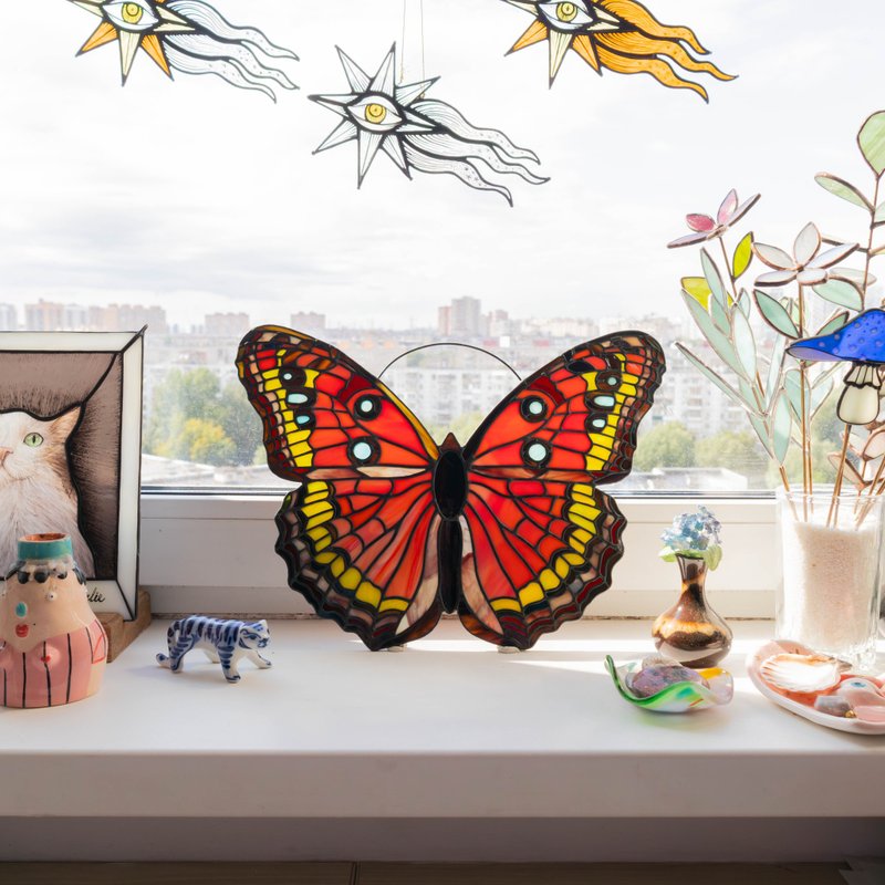 Stained glass pattern, Printable pattern, Stained glass butterfly pattern, PDF - 其他數位商品 - 其他材質 