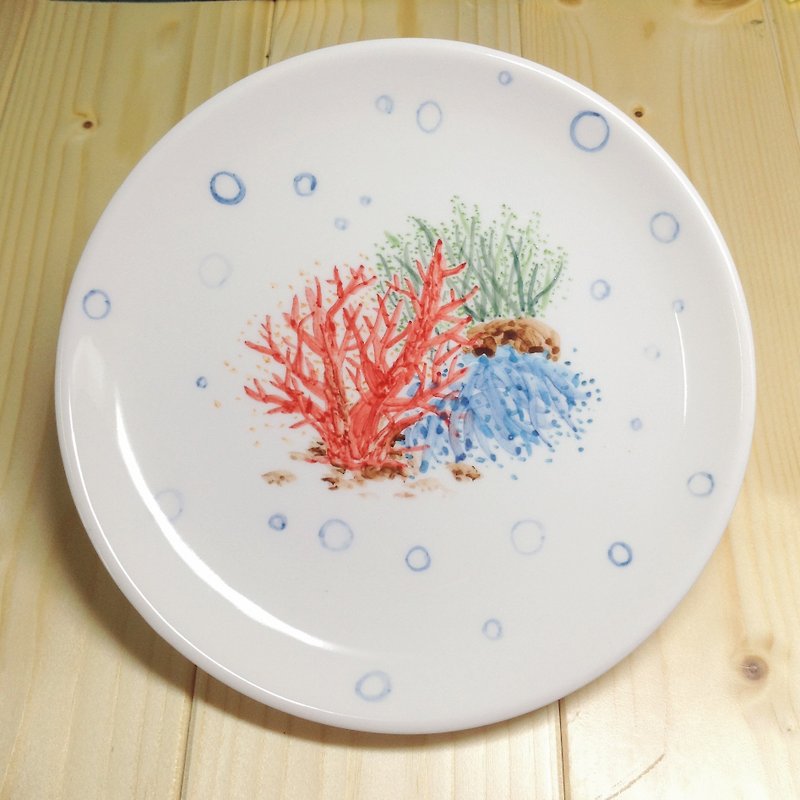 海底珊瑚 - 【現貨】手繪6吋蛋糕瓷盤 - 碟子/醬料碟 - 瓷 多色