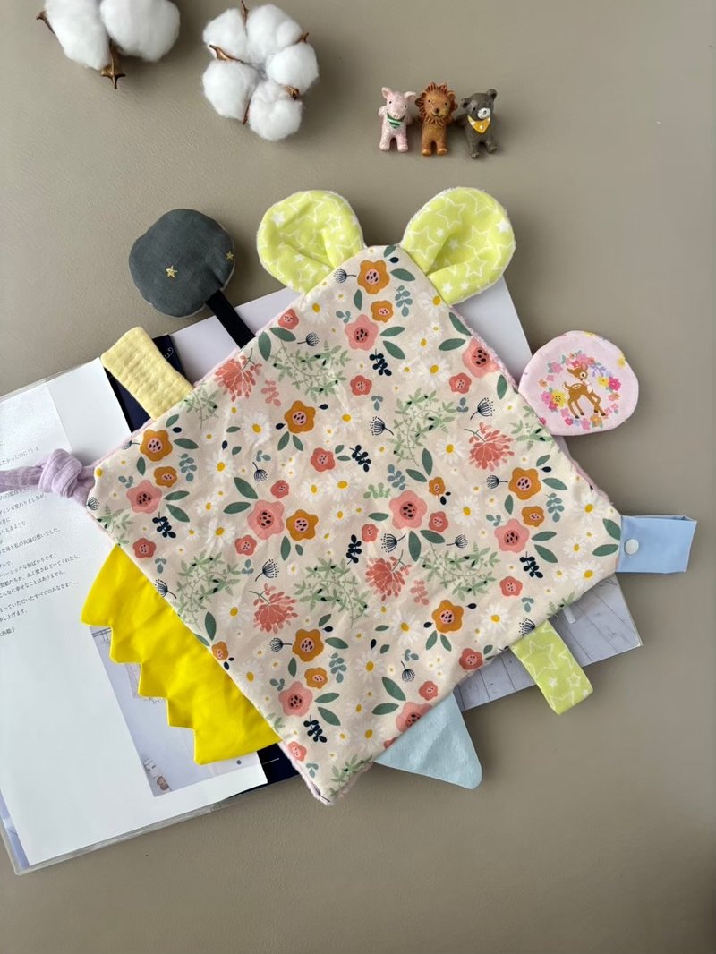 Painted small flowers, multi-functional comfort napkin, oral napkin, newborn gift, full-month gift - ของเล่นเด็ก - ผ้าฝ้าย/ผ้าลินิน สึชมพู