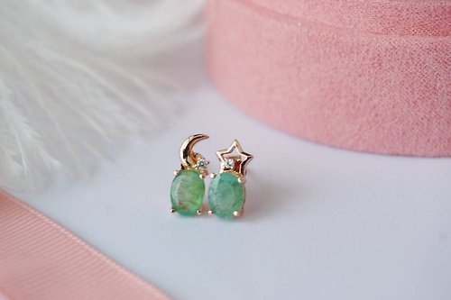 roseandmarry Stud Earrings Natural Emerald Silver925 With Rose gold Plated.