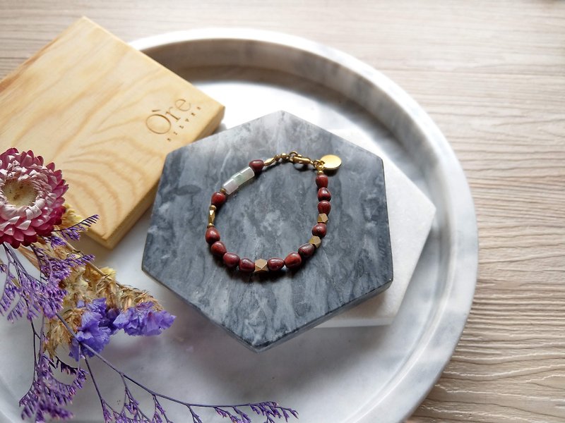 Oˋre Silver bracelet series steel rope bracelet Myanmar jade 02 with designer exclusive wooden box - Bracelets - Gemstone Red