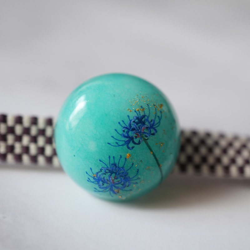 Natural Stone Jade Obi Clip/Pony Hook Higanbana Flower - 其他 - 陶 藍色