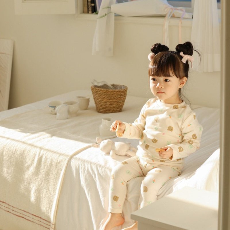 bunny and bear cotton baby homewear set - 男/女童裝 - 棉．麻 多色