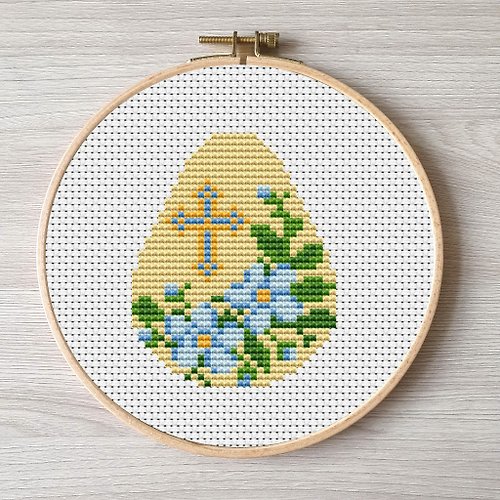 Embroidery Dreams Easter cross stitch pattern pdf, Pink flower embroidery DIY Easter egg design