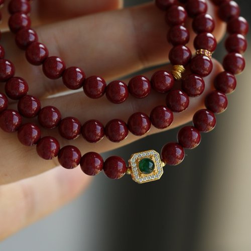 Angel's tears 天使之淚 Jewelry Design 6mm天然原礦硃砂. 紫金砂 純銀鎏金鑲嵌翡翠配飾設計多圈手串項鍊