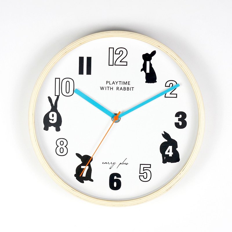 CarryPlus Curved Wooden Frame Wall Clock Clock - Rabbit Fairy (Silent Clock/Made in Taiwan) - นาฬิกา - ไม้ สีนำ้ตาล