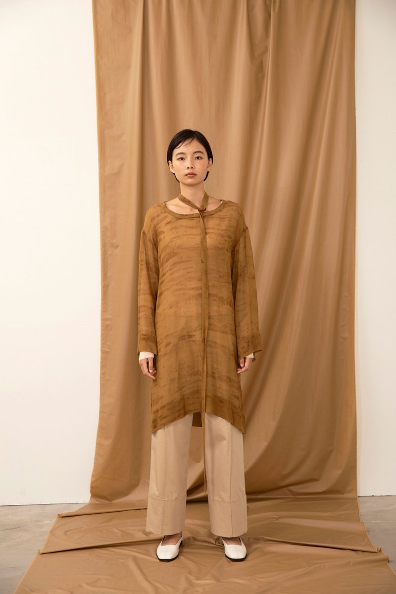 Rust dyed square neck dress - ชุดเดรส - ผ้าไหม สีเหลือง