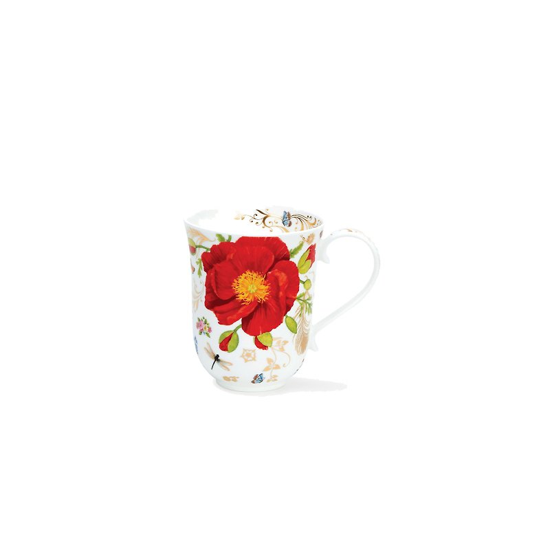 [100% Made in the UK] Dunoon Collection Flower Bone China Mug-Red-330ml - Mugs - Porcelain Red