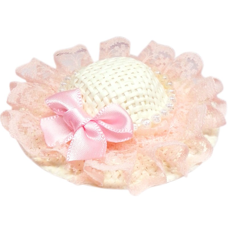 珍珠蕾絲蝴蝶結遮陽帽髮夾 全包布手工髮飾Sun Hat-Peach - 髮圈/髮夾 - 聚酯纖維 橘色