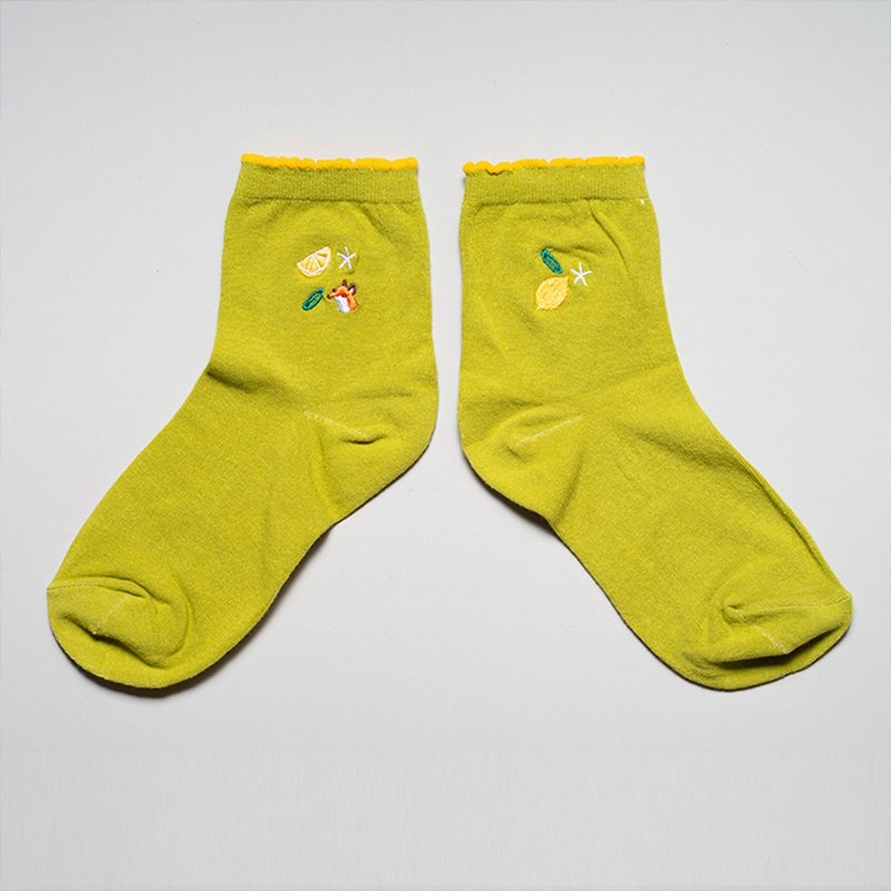 Lemon レモン | 刺繍ソックス アボカド 大人用 - 靴下・ソックス - コットン・麻 