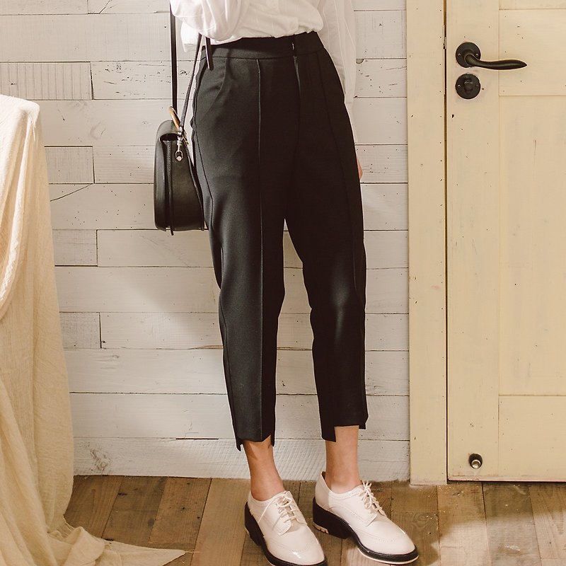 Anne Chen 2018 spring and summer new literary women's short short front long solid color pants feet - Women's Pants - Other Materials Black