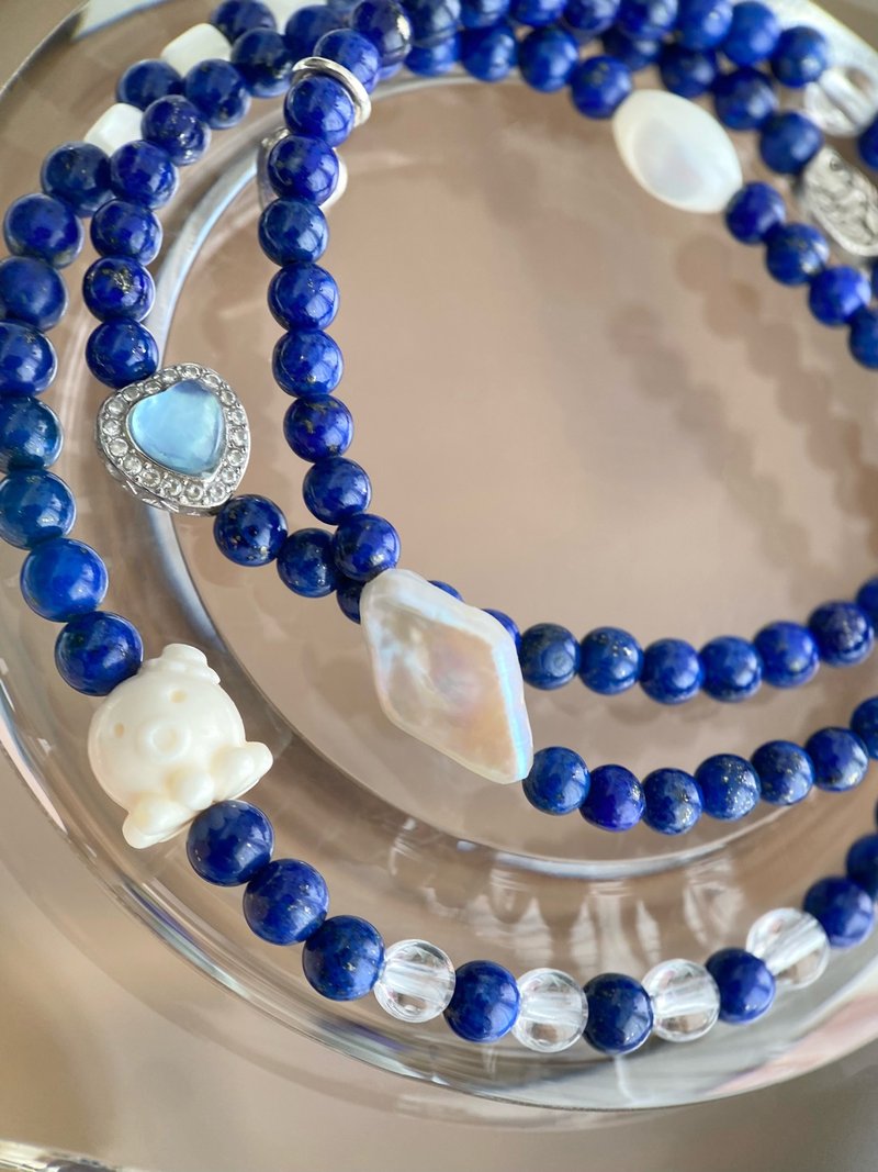 深海奇遇 章魚泡泡舞會 - 青金石 猛獁象牙章魚 珍珠 海藍寶 - 手鍊/手環 - 半寶石 