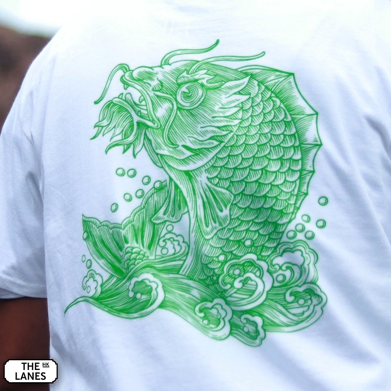 Hong Kong auspicious carp pure cotton tee shirt - เสื้อยืดผู้ชาย - ผ้าฝ้าย/ผ้าลินิน ขาว